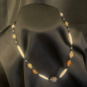 Elegant Black and Cream Beaded Necklace